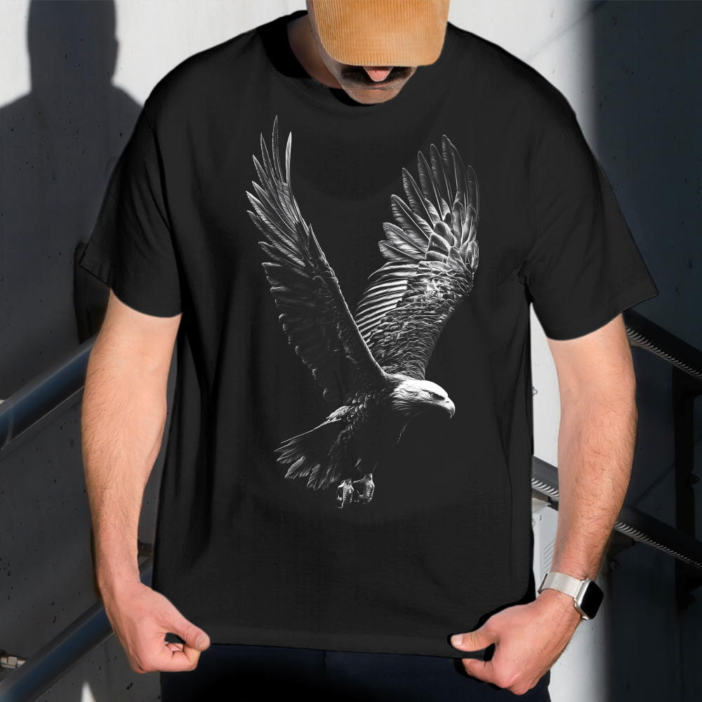 Camiseta Masculina Estampa Águia Voando 100% Algodão Estilo Conforto Diário Do Tamanho P ao GG