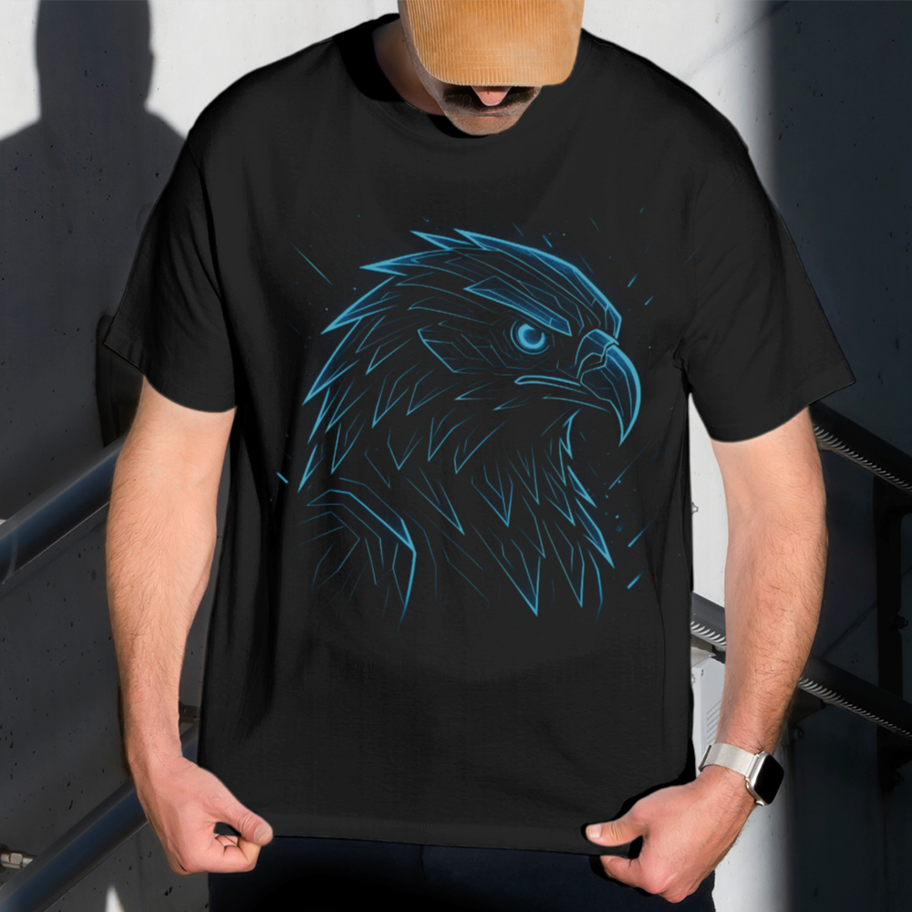 Camiseta Masculina Estampa Águia Azul 100% Algodão Estilo Conforto Diário Do Tamanho P ao GG