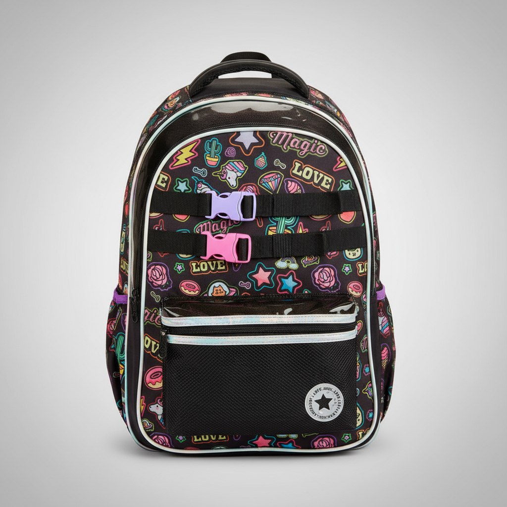 Mochila Escolar Juvenil Feminina Grande 18” – Stickers Neon Colorida em Oferta na Shopee