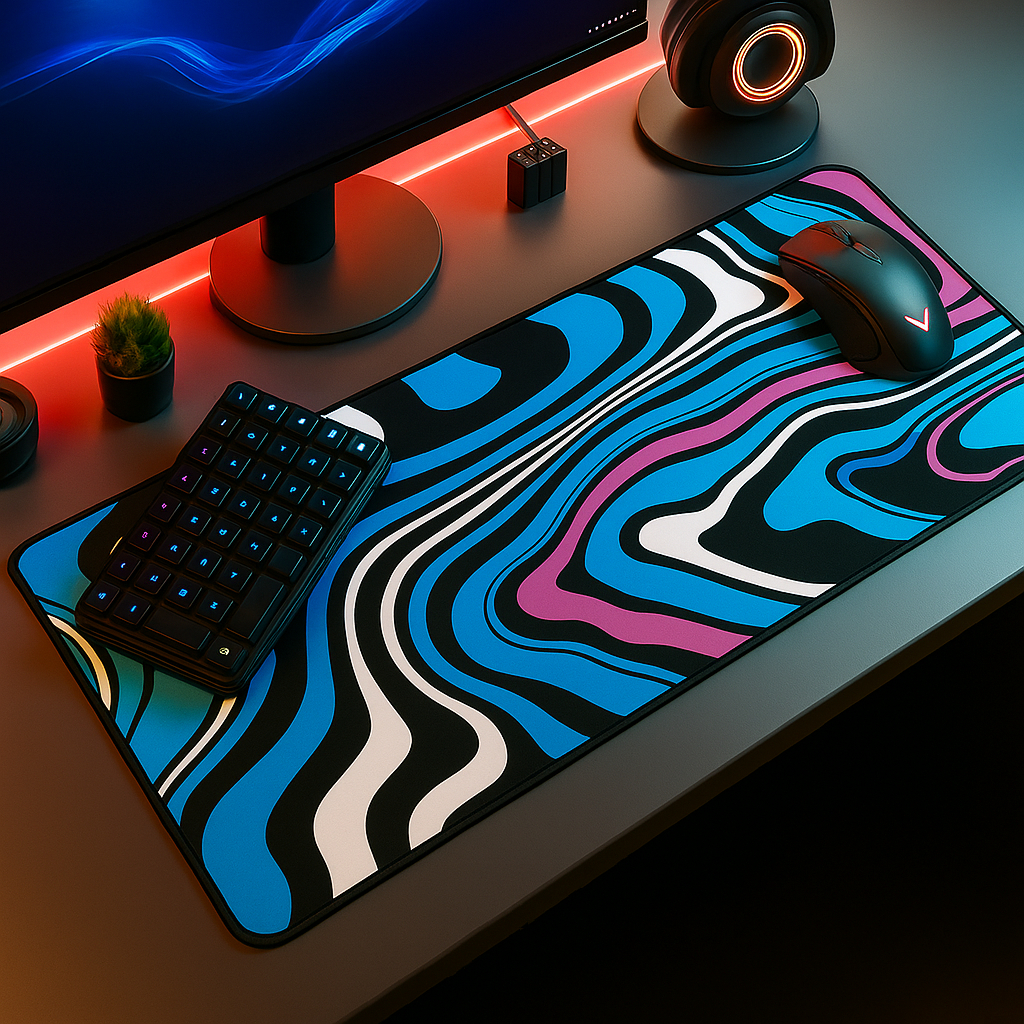 Mouse Pad Gamer Speed Extra Grande Borda Costurada Profissional Vários Tamanhos - Abstrato Liquid Azul MEGA OFERTA