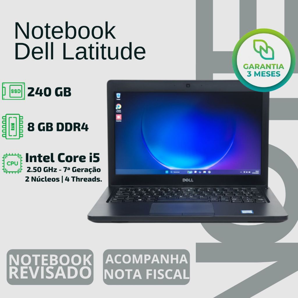 Notebook Dell 12,5" | Intel Core I5 7ª Geração | Ssd 240gb | Ram 8gb Preto - Faculdade, Estudos, Compacto, Vendedores