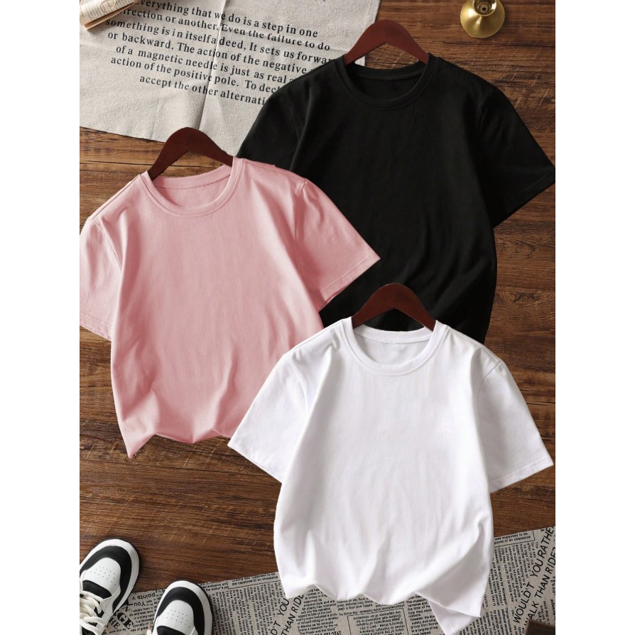 Kit 3 Camiseta Infantil Básica 100% Algodão Leve e Fresca Camisa Lisa Dia a Dia Kit Para Meninas e Meninos em Oferta na Shopee