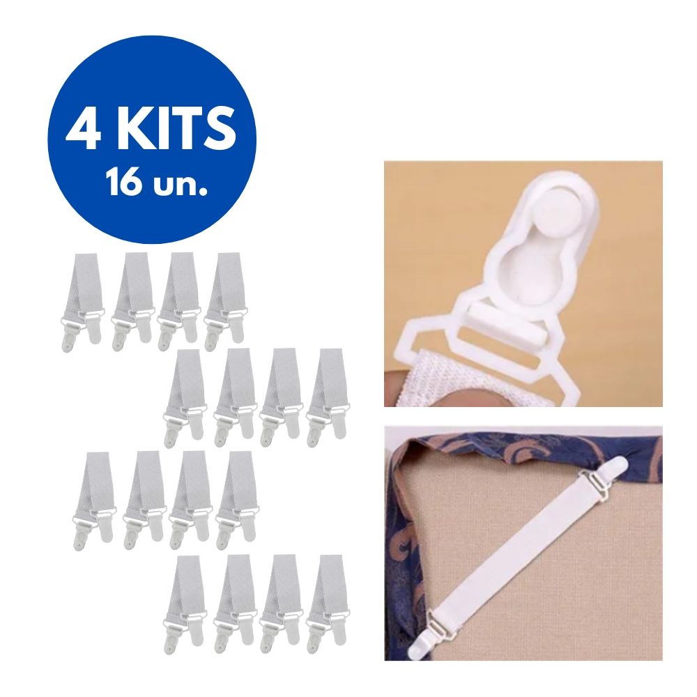 Kit 16 Peças Prendedor para Lençol – 4 Cartelas com Pegadores | Mantém o Lençol Esticado e Organizado