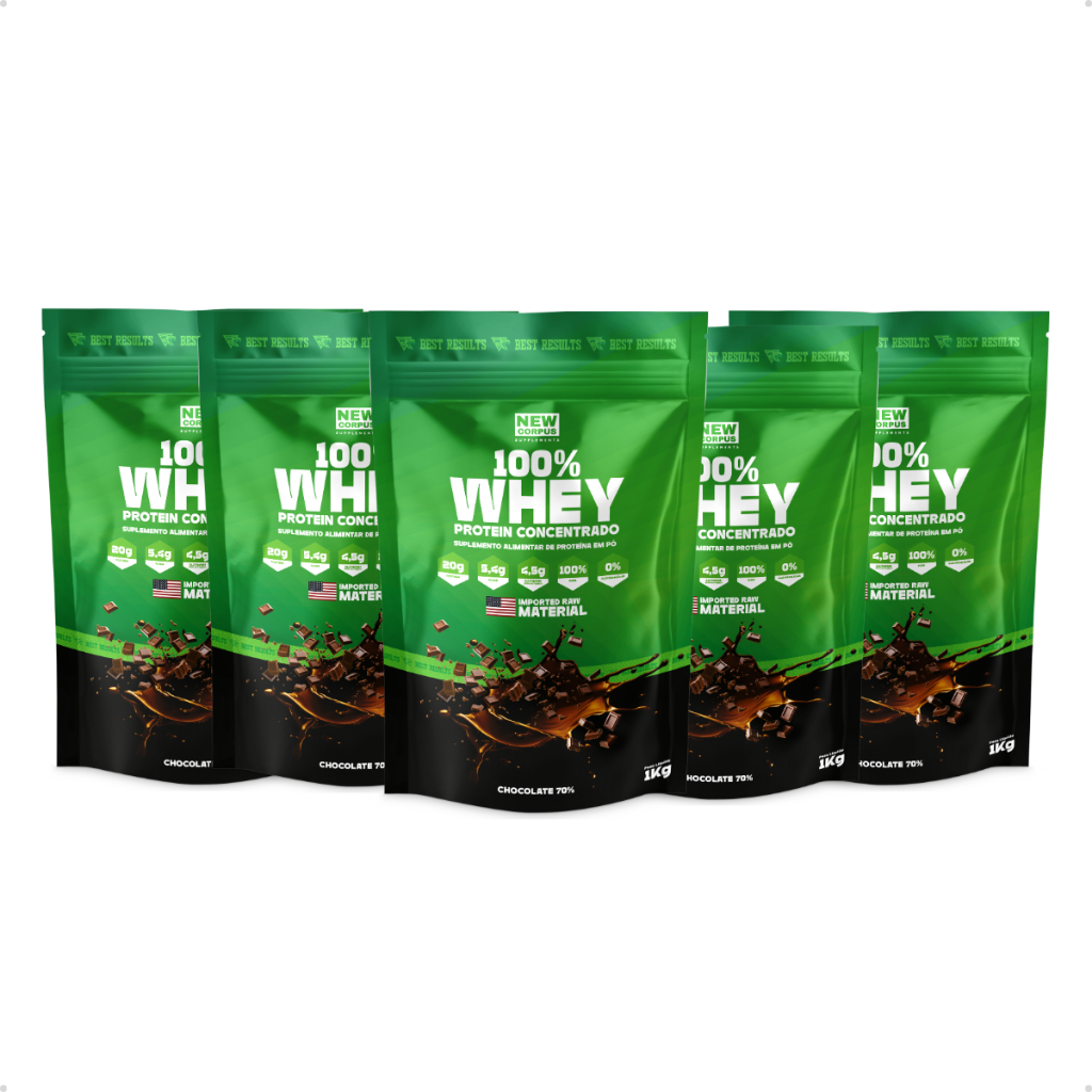 Kit 5 Whey Protein 100% Concentrado 1kg Pó - Sabores - New Corpus