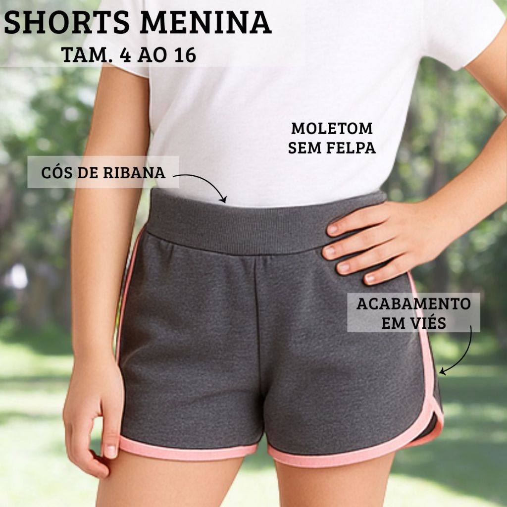 Shorts Infantil Menina Bermuda Moletom Super Confortável Filete Estiloso 3322-C1