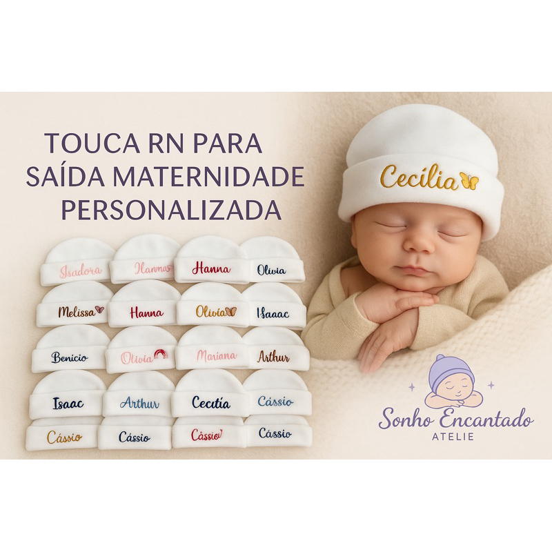 Touca RN Saída da Maternidade com nome personalizado em Oferta na Shopee