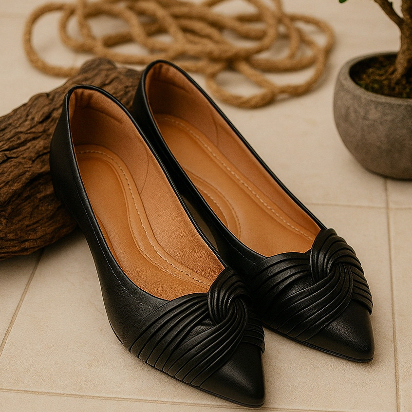 Sapatilha Feminina Preto Napa Palmilha Confort Bico Fino 005X em Oferta na Shopee