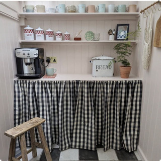 Cortina Xadrez para Pia Armário Bancada Ilha Gabinete de Cozinha Banheiro Cottage Boho De…