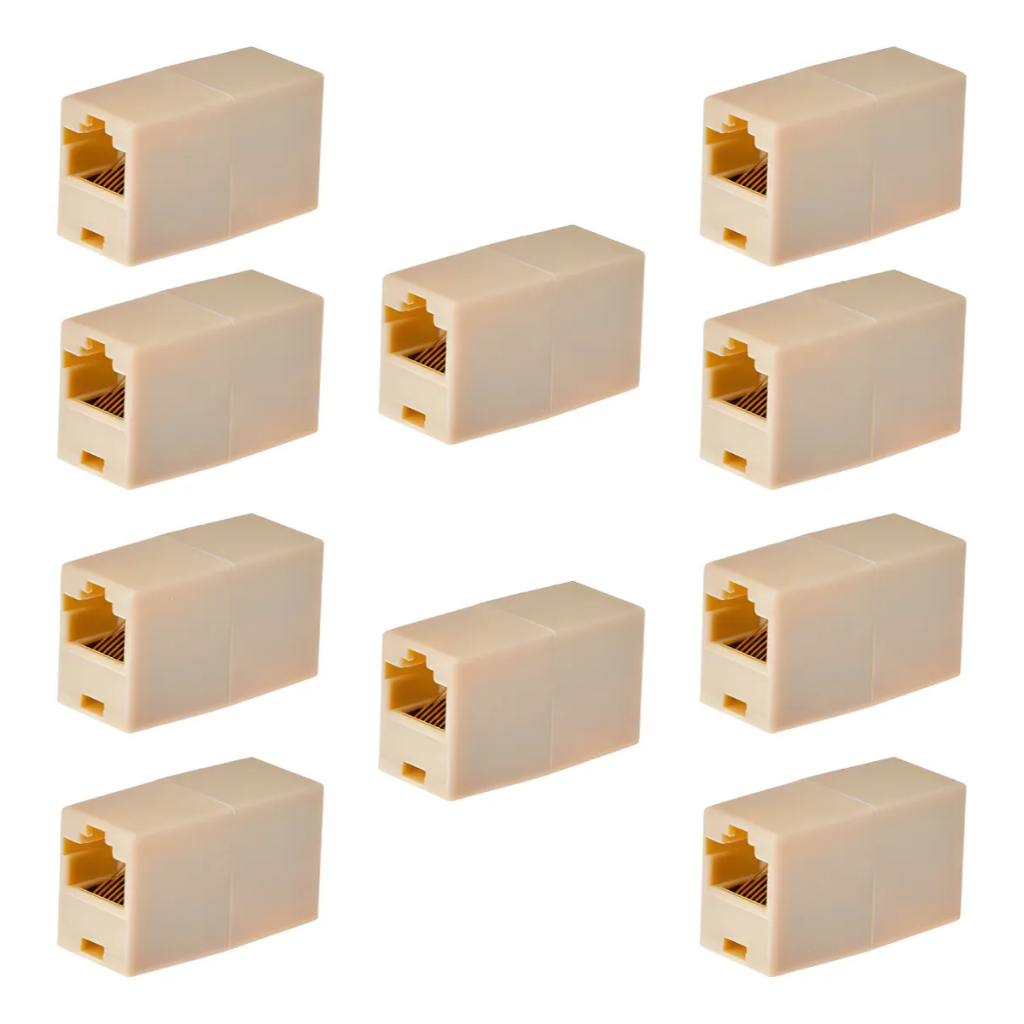 Kit 10 Emenda Cabo Rede RJ45 Fêmea P/ Extensão Cat5 Cat6