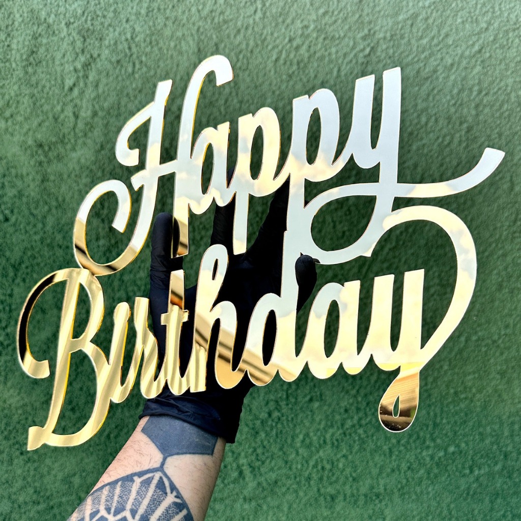 Decoração de Parede Happy Birthday Acrílico Espelhado – Lettering Festa Aniversário 30x20cm
