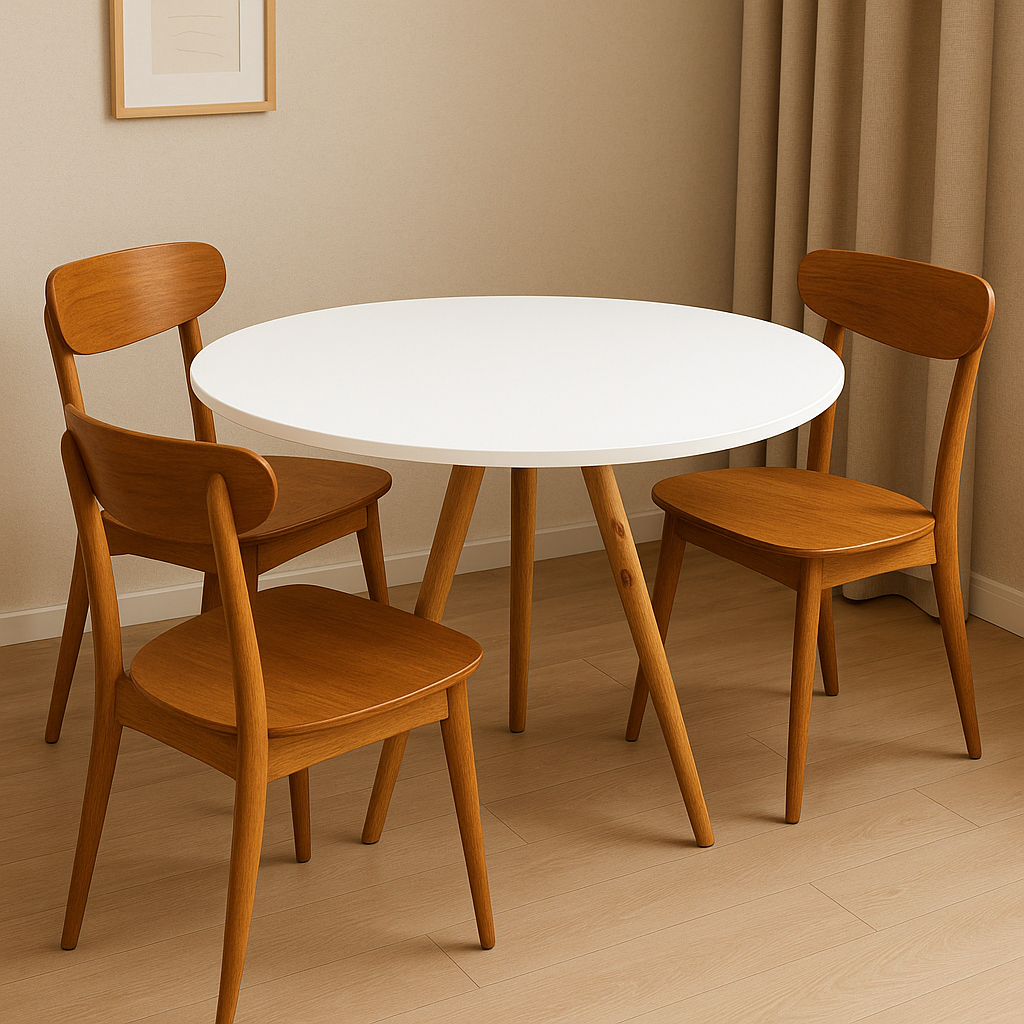 Mesa de Jantar 70x70cm / 80x80cm Redonda Tripé MDF - Branca/Mel