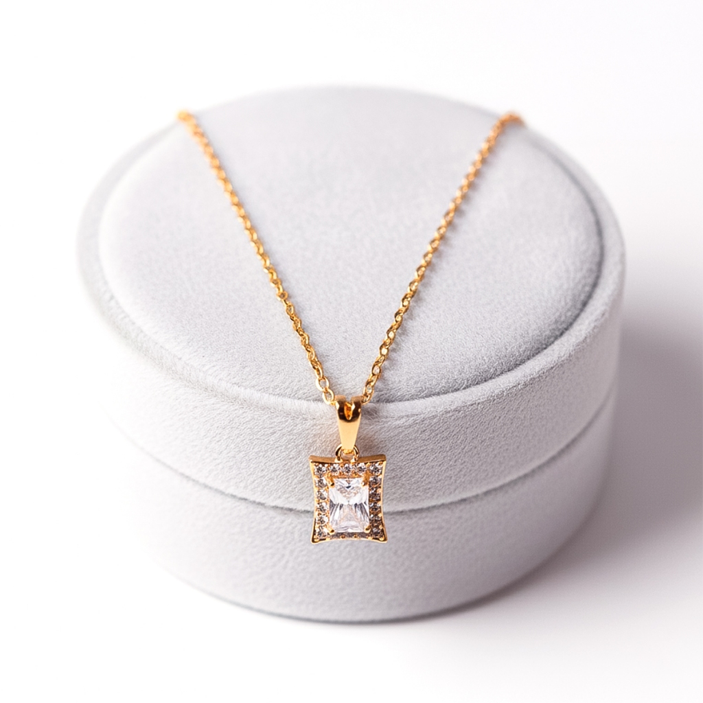 Colar Corrente Gargantilha Feminino Dourado 45cm Pingente Cravejado Cristal Zircônia Presente Luxo