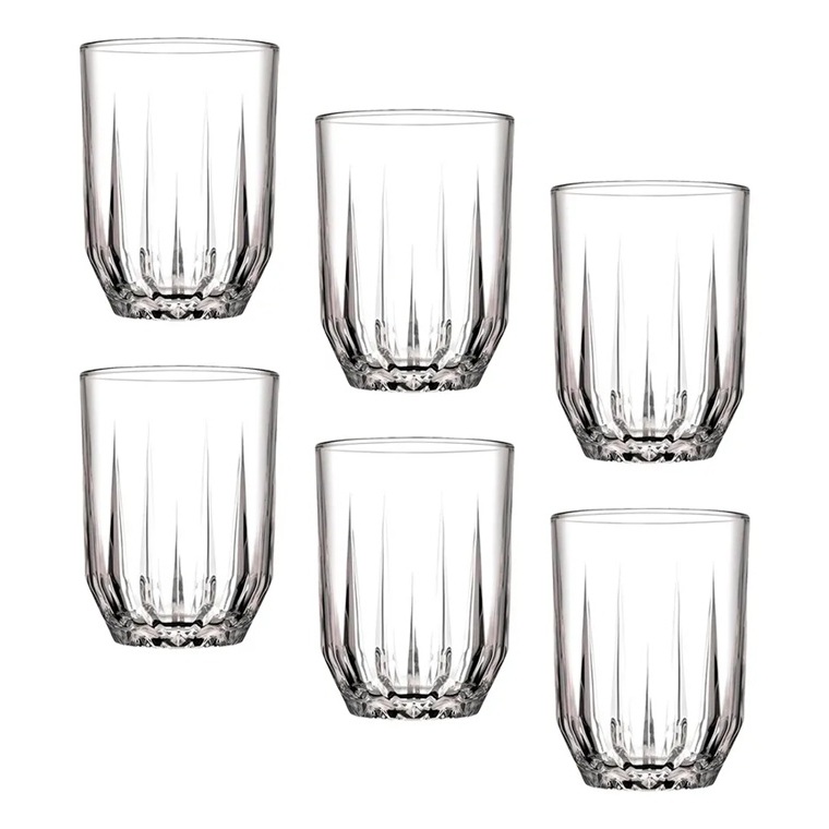 Kit 6 Copos Long Drink Echo Pasabahce 350ml Vidro Canelado Design Moderno Bebidas