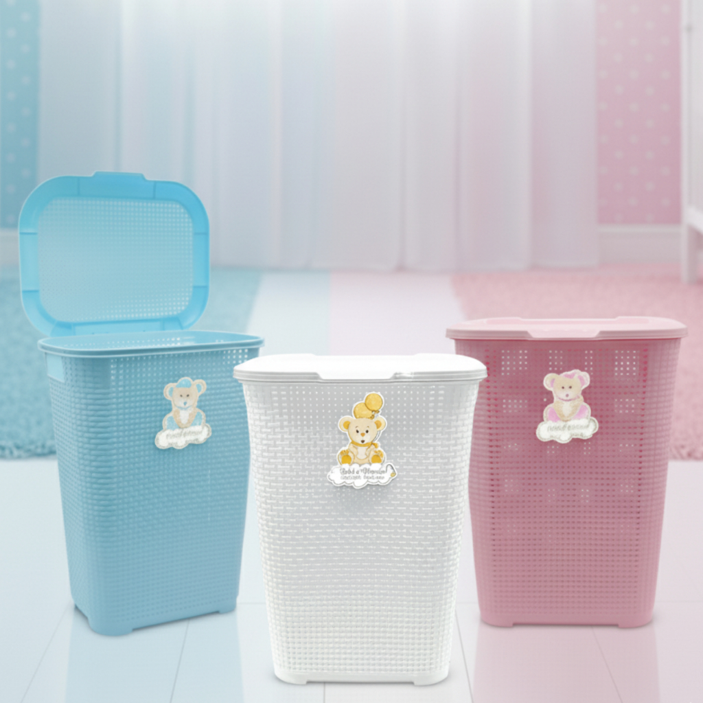 Cesto Organizador de Roupas Bebê 30L Com Tampa Infantil