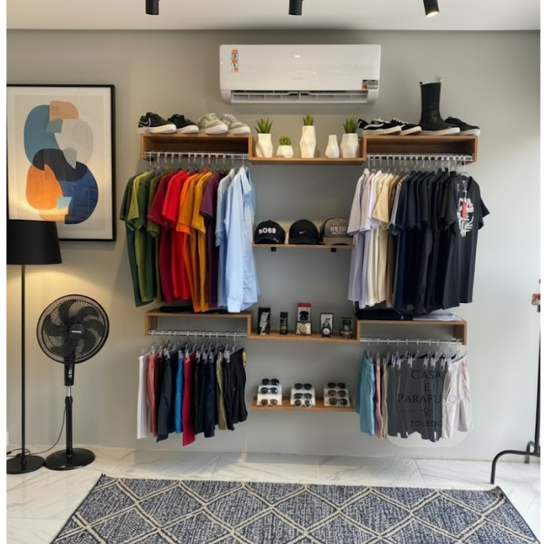Kit Closet Aberto Suspenso C Cabideiros e Prateleiras  60cm - Modulável Organizador Roupeiro -106 em Oferta na Shopee
