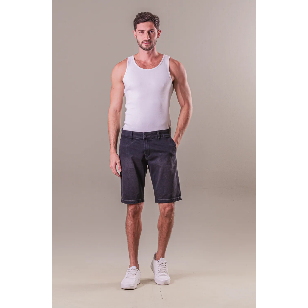 Bermuda Social Jeans Masculina Lavagem Escura com Elastano | Slim Fit, Alfaiataria Bolso Faca, Shorts Casual Premium