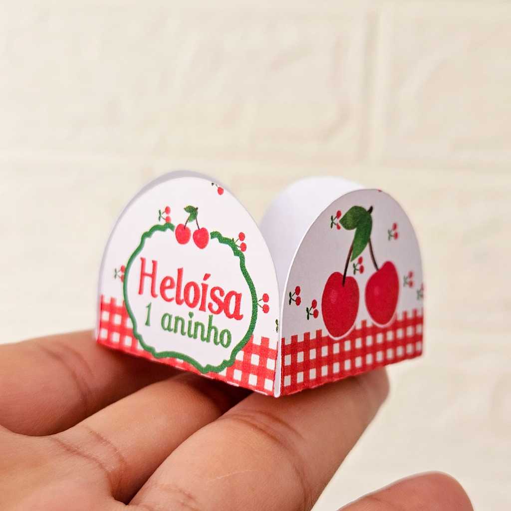 Forminhas Para Doces Cerejinha  Personalizada com Nome e Idade Lembrancinha Decoração Festa Infantil