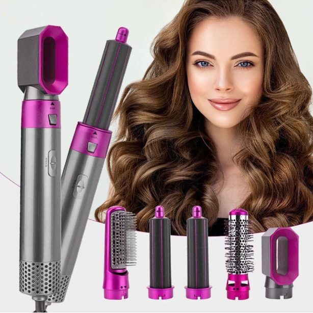 Secador de Cabelo 5 em 1 Profissional Escova Alisadora Modeladora 110V Ajustavel Roxa