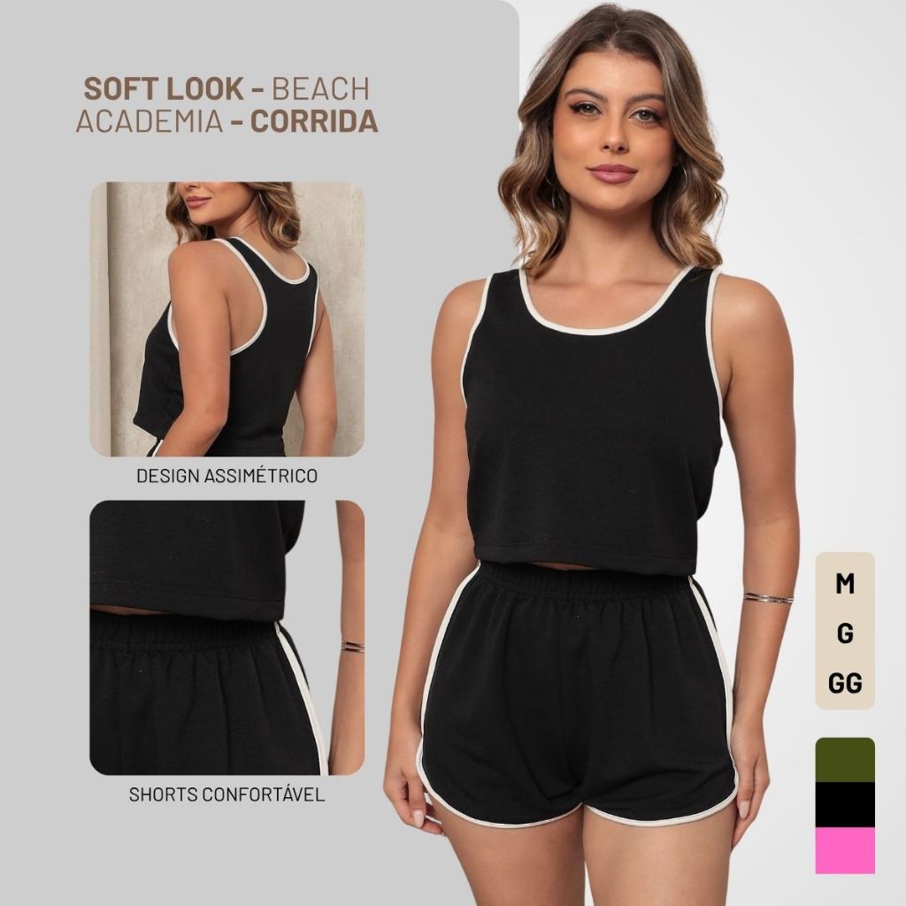 Conjunto Feminino Cropped e Short Moletinho Leve Verão Casual Esportivo Moda Feminina