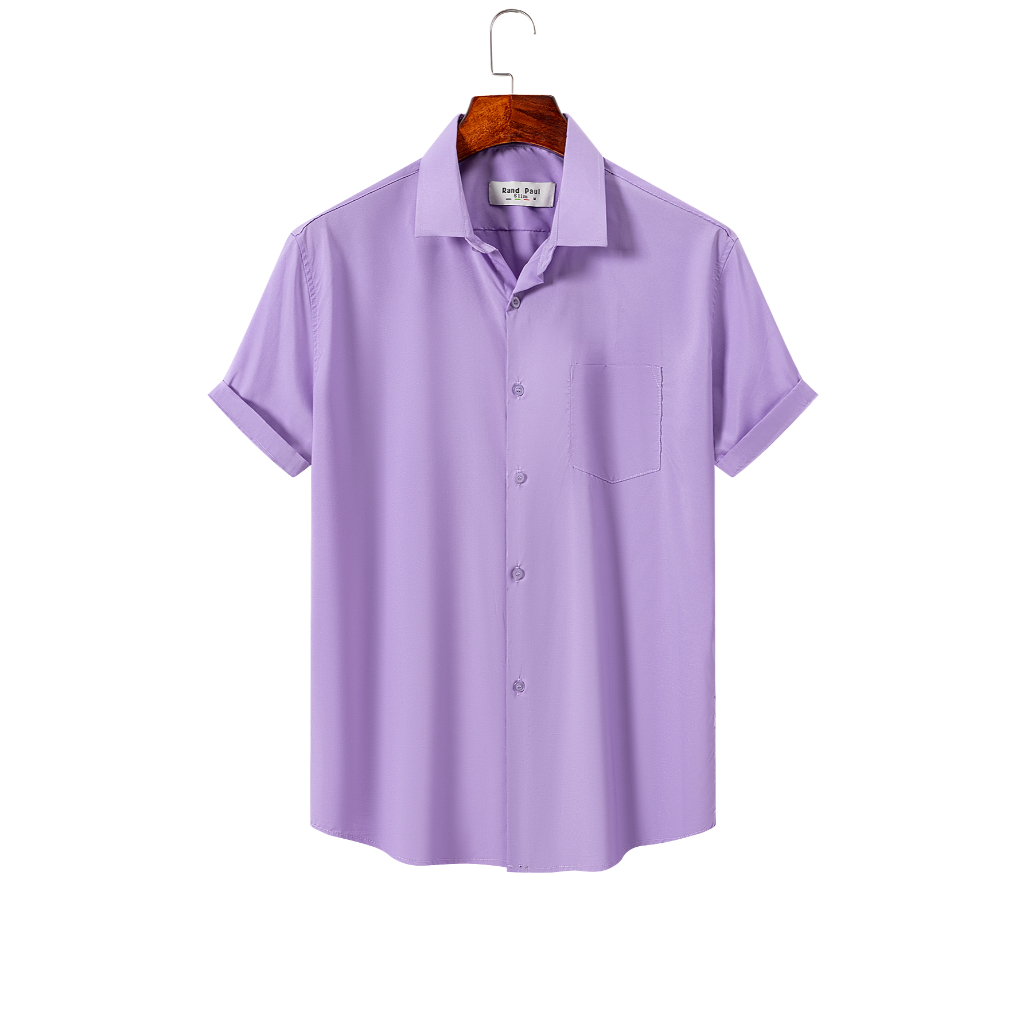 Camisa Masculina Casual Social de Manga Curta Lisa com Bolso em Poliéster Levemente Elástico em Oferta na Shopee