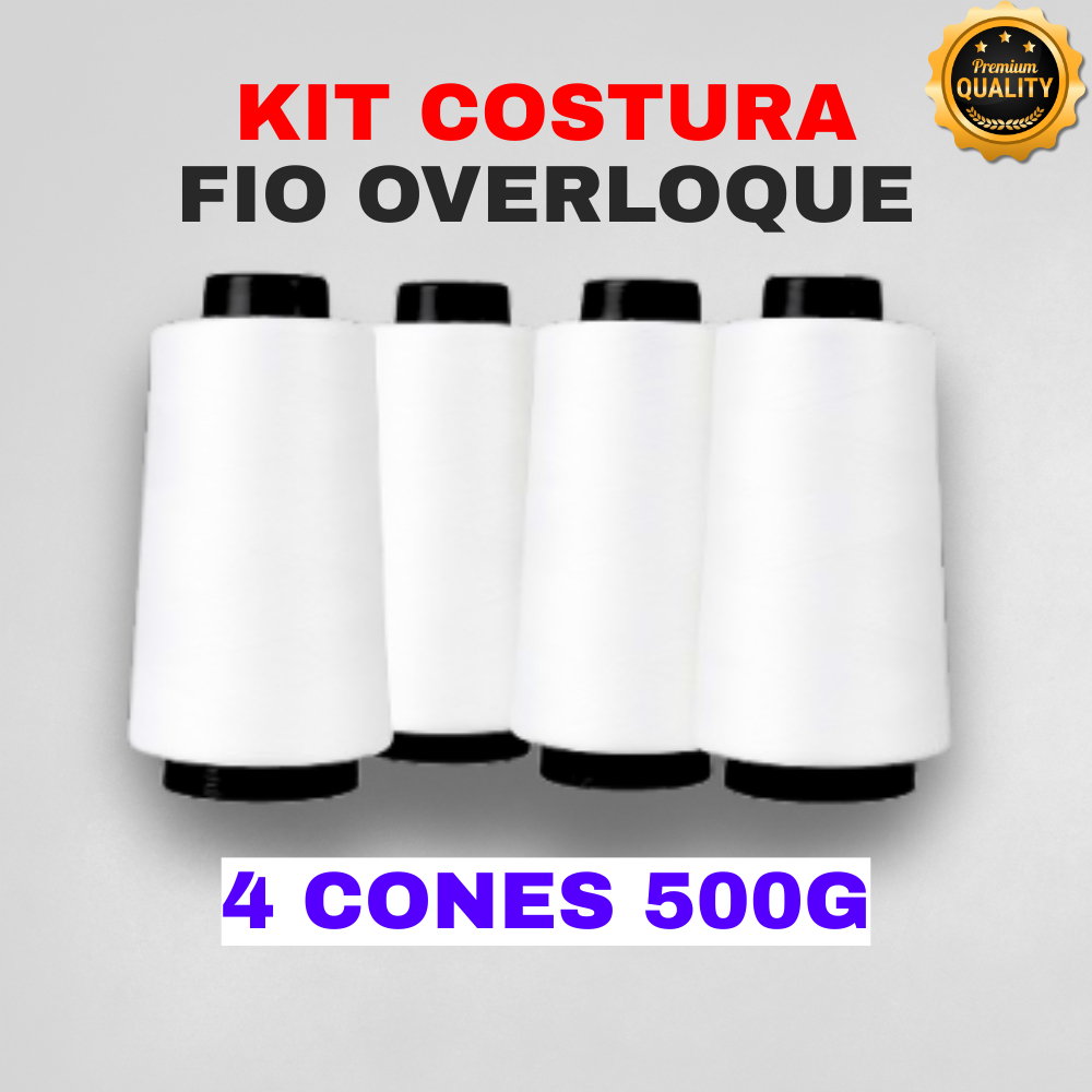 Kit 4 Fios Para Maquina Overloque 500G Cada - Branco  Linha Costura Overloque Qualidade Premium