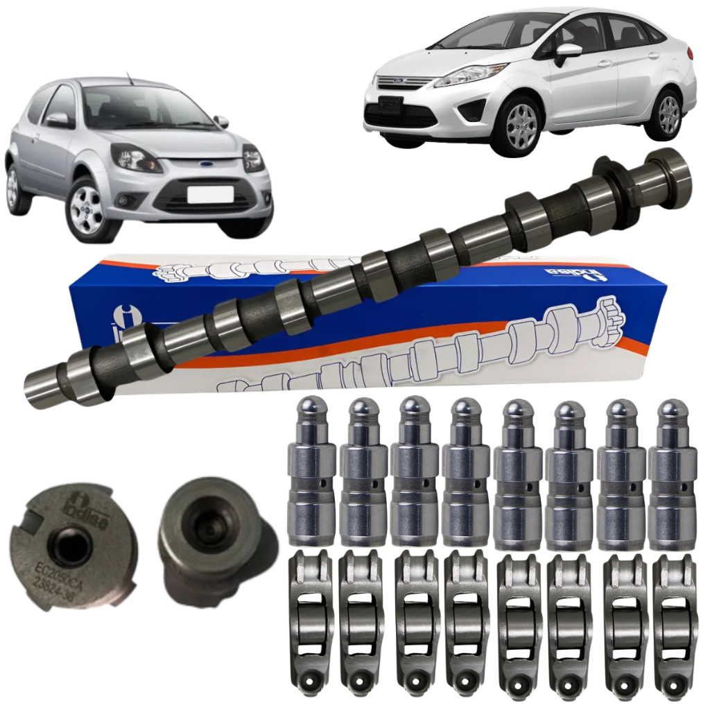 Kit Eixo de Comando Letra CA Com Tucho Balancim Ford Ecosport KA Fiesta Motor Zetec Rocam 1.6 3 Vias