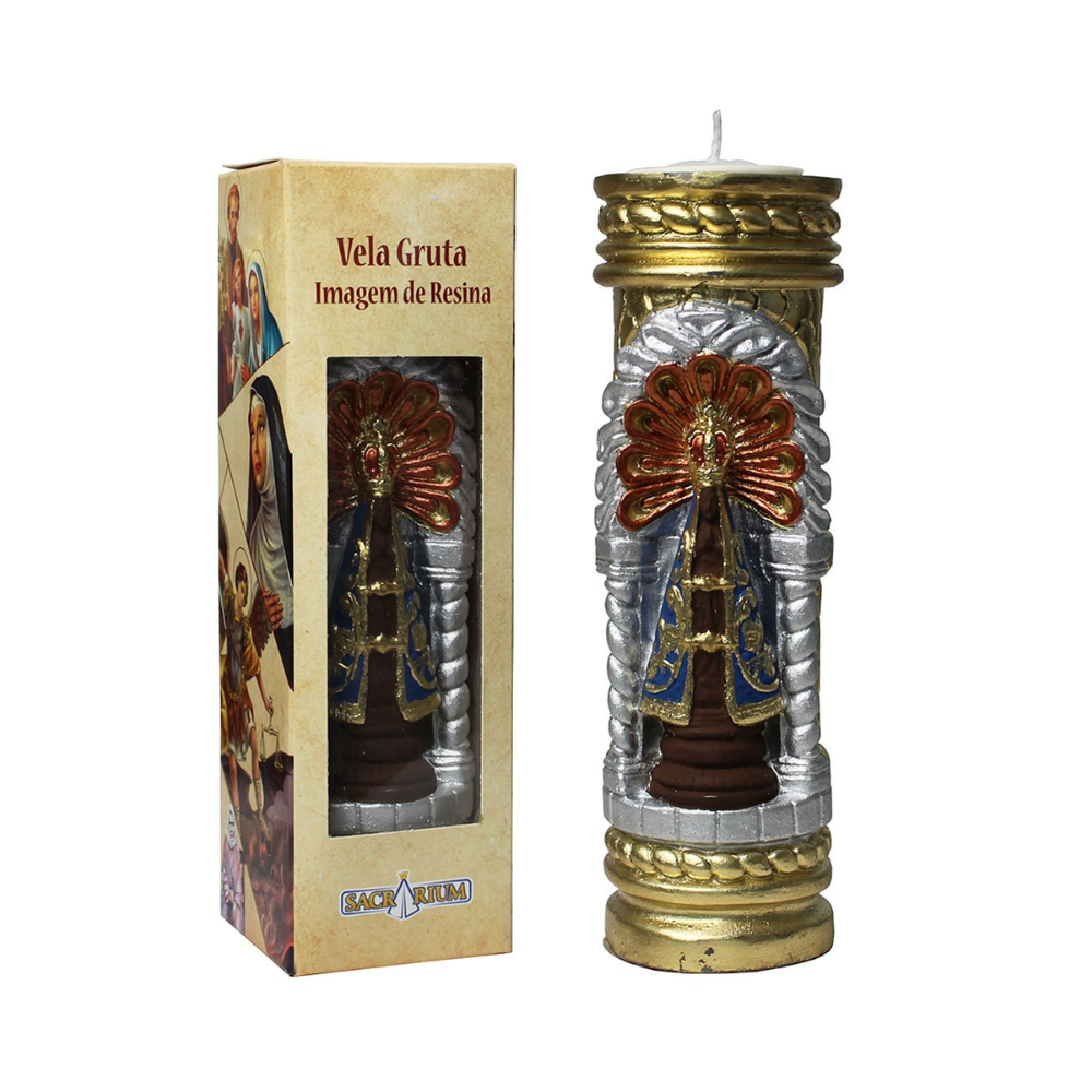 Vela Eterna Gruta Esculpida Nossa Senhora Aparecida - 17,5 Cm X 5,5 Cm Amarelo
