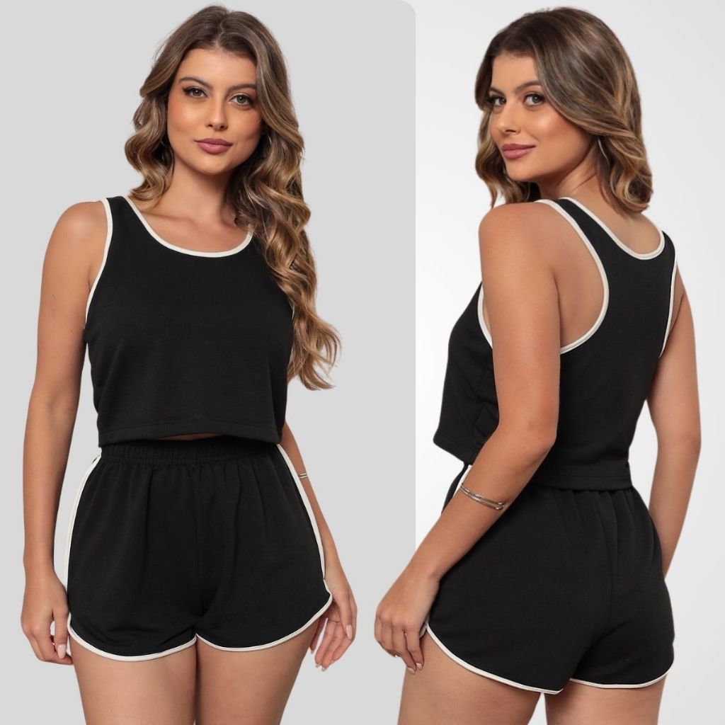 Conjunto Feminino Cropped e Short Moletinho Leve Verão Casual Esportivo Moda Feminina em Oferta na Shopee