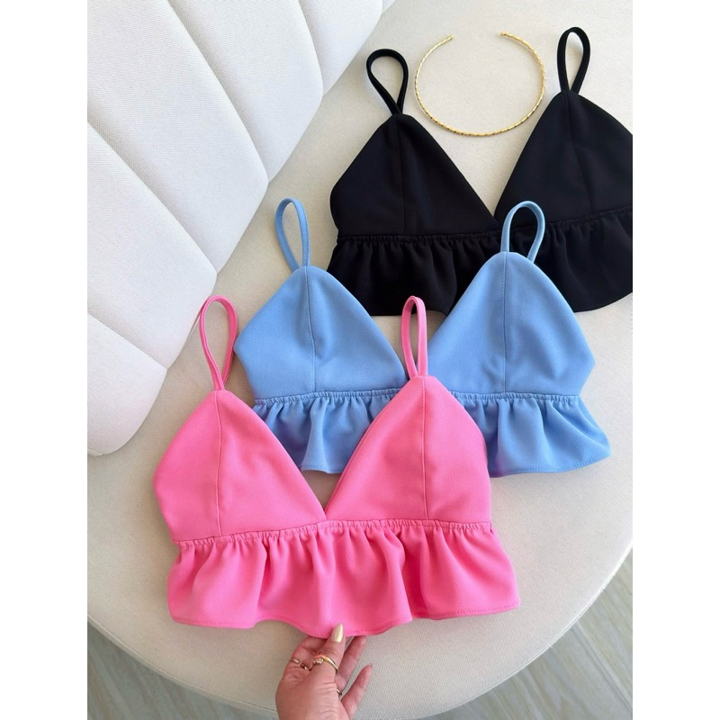 top cropped babado alça fina feminino regata soltinho casual moda verao ajustavel de amarrar look dia dia babadinho em Oferta na Shopee