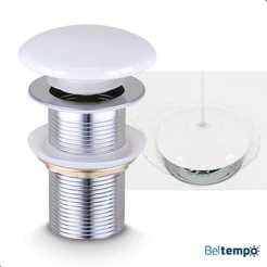 Válvula Click 1 1/4 Ralo Para Cuba Pia Banheiro Aço Inox Acabamento Em Cerâmica Branca Beltempo