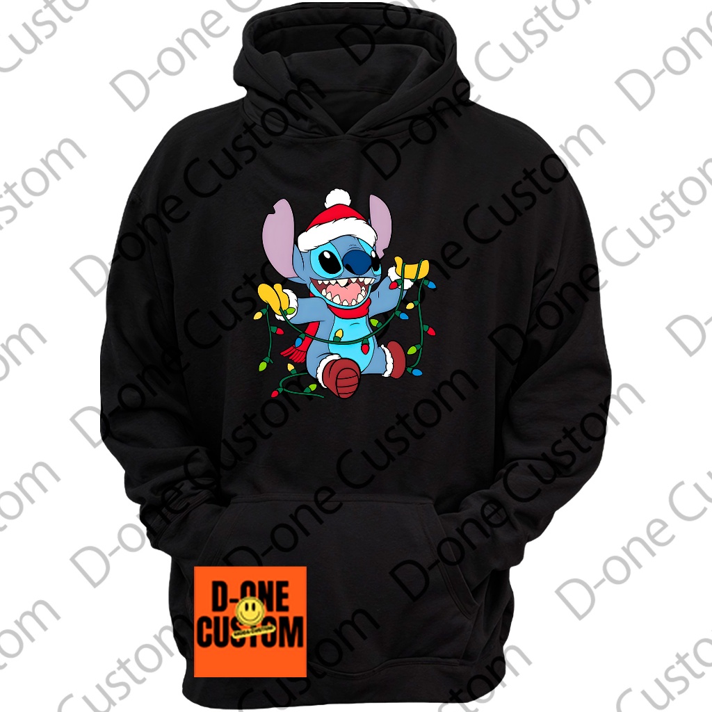 Blusa de Frio Moletom Estampado Lilo Stitch Fofo Com Pisca Pisca Estampado Vibe Natal