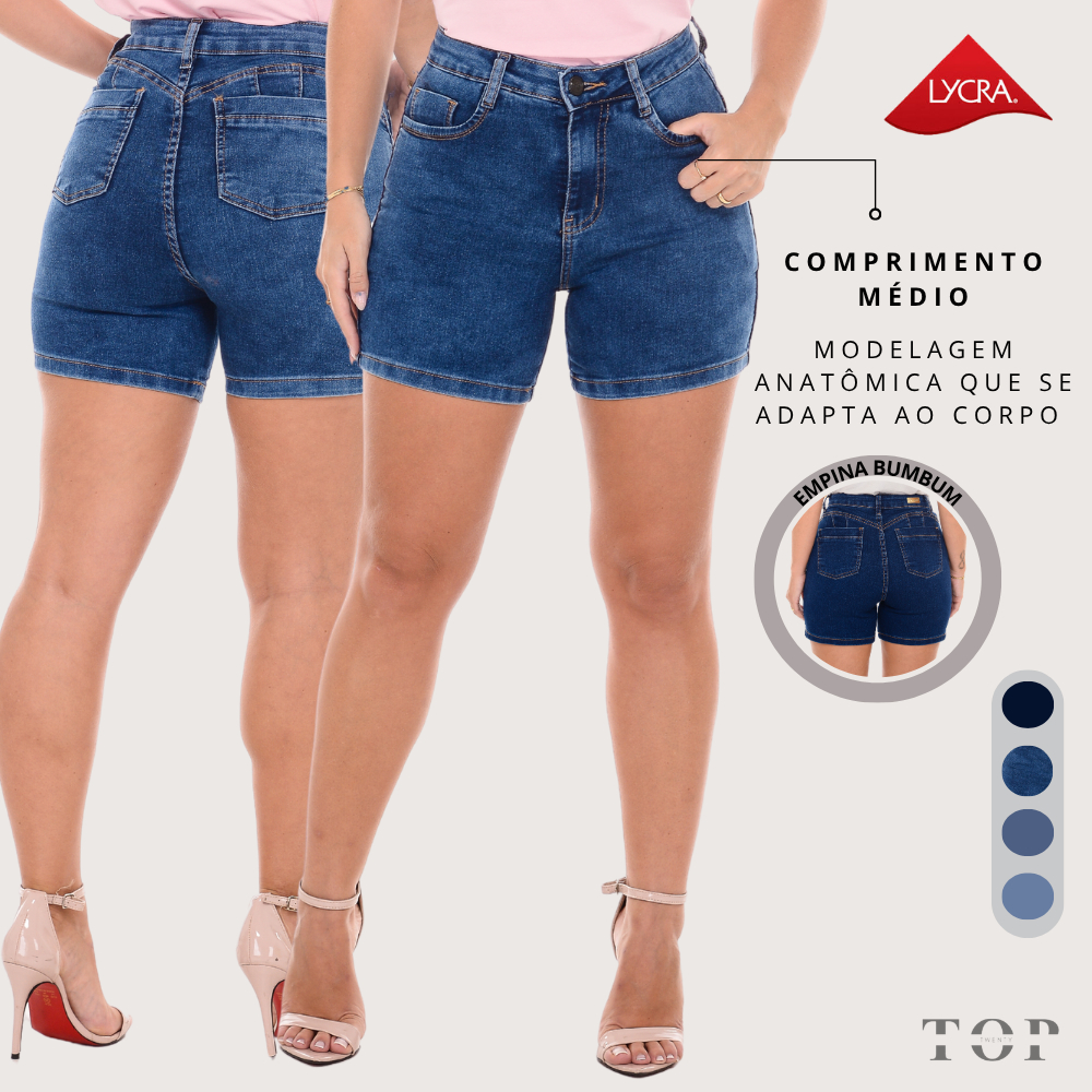 Short Jeans Feminino Cintura Alta com Elastano Levanta Bumbum Com Bolso Frontal e Traseiro em Oferta na Shopee