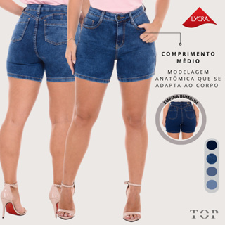 Short Jeans Feminino Cintura Alta com Elastano Levanta Bumbum Com Bolso Frontal e Traseiro em Oferta na Shopee
