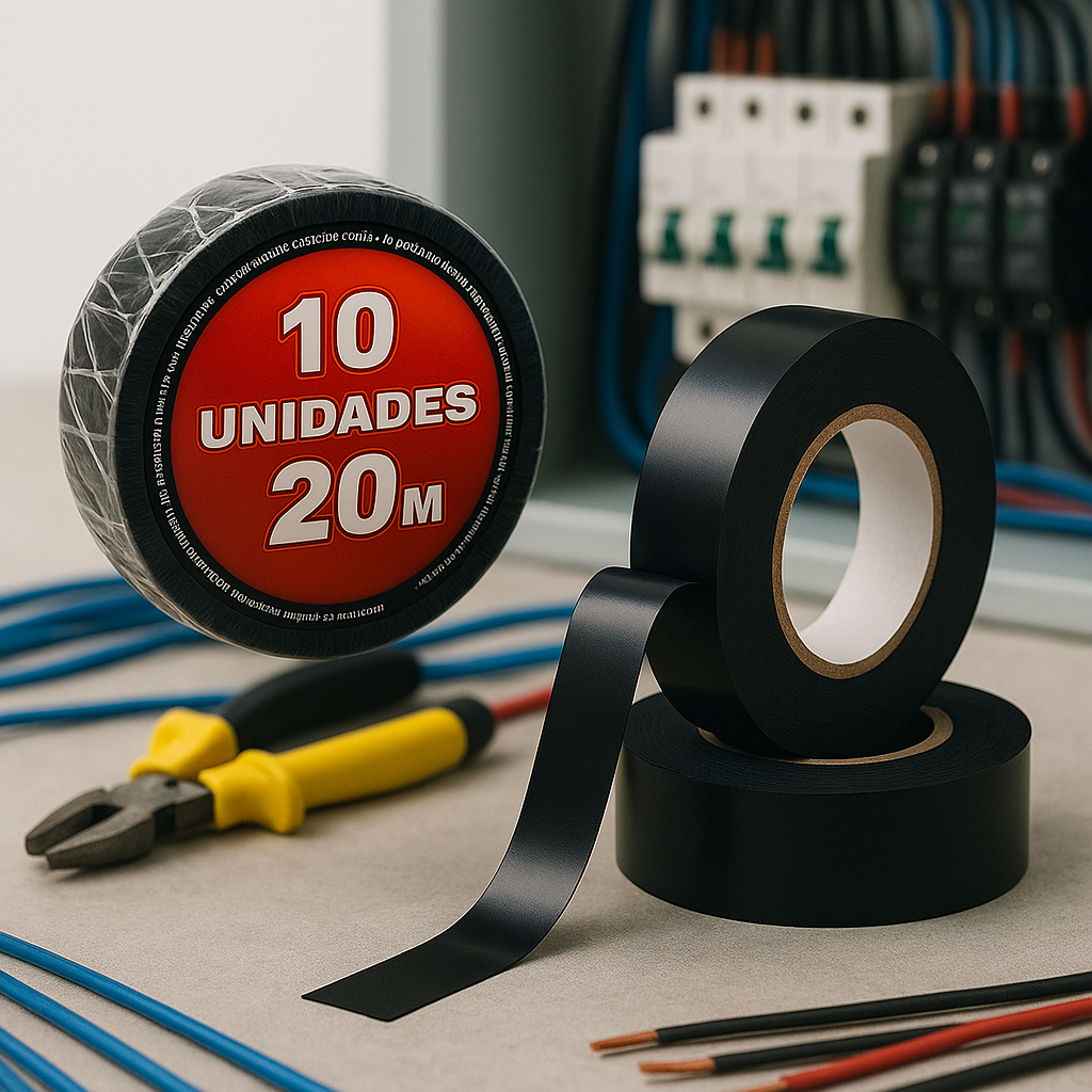 Fita Isolante Adesiva Antichamas 20 Metros Kit 10 Rolos 20m Cor Preto em Oferta na Shopee