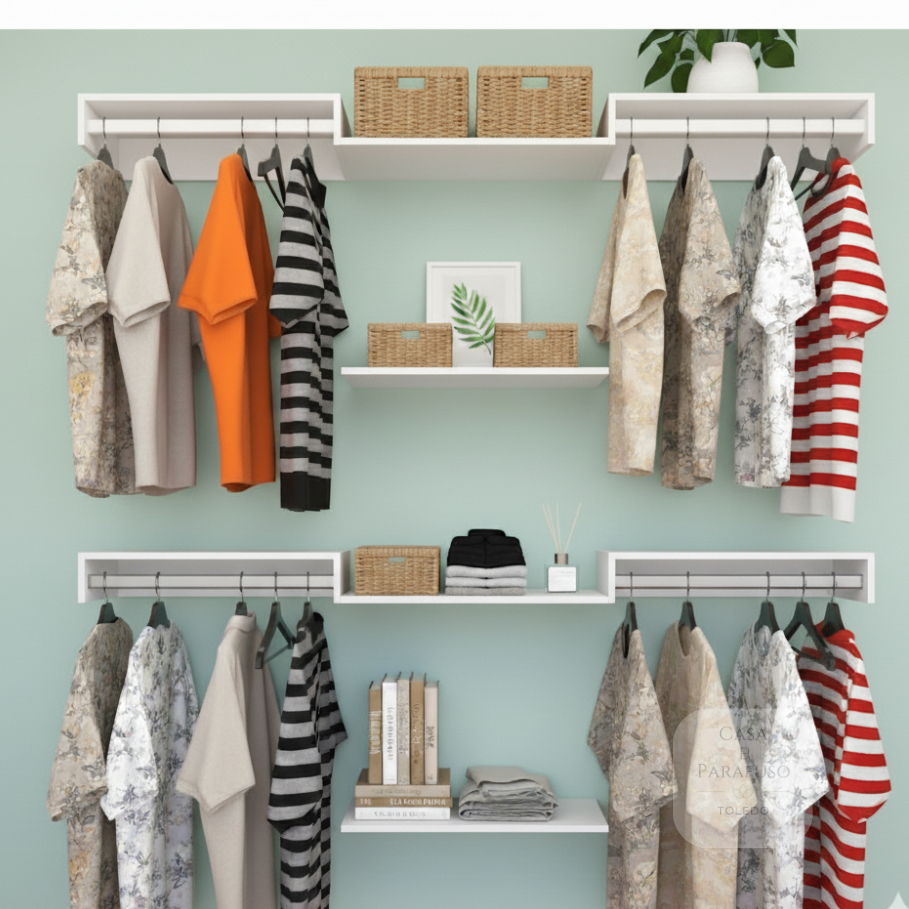 Closet Suspenso Modular 60cm – Kit com Cabideiros e Prateleiras- 106