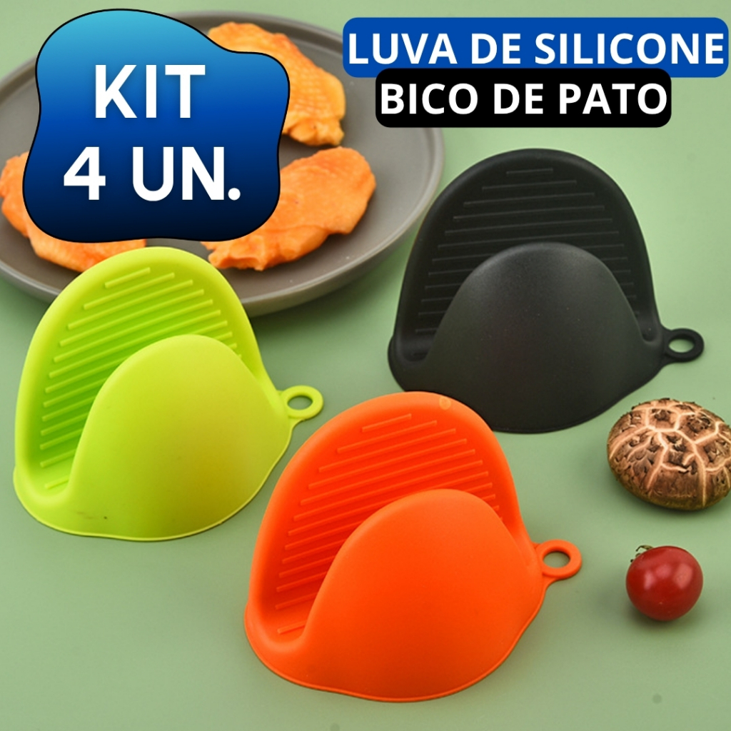 Kit 2 Pares de Luvas Térmicas de Silicone Para Cozinha Anti-Queimadura Para Forno e Fogão