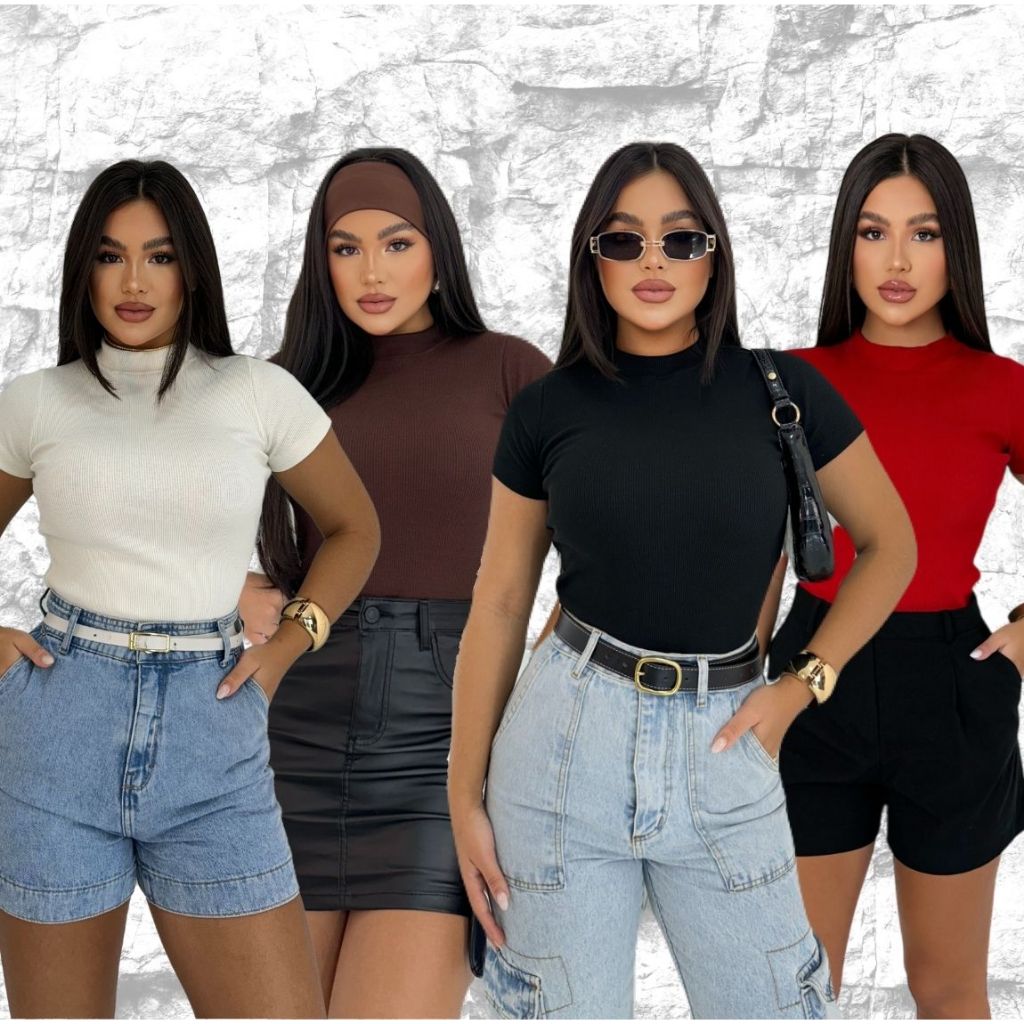 Camiseta Blusa basica  canelada ribana premium moda verão 2025 em Oferta na Shopee