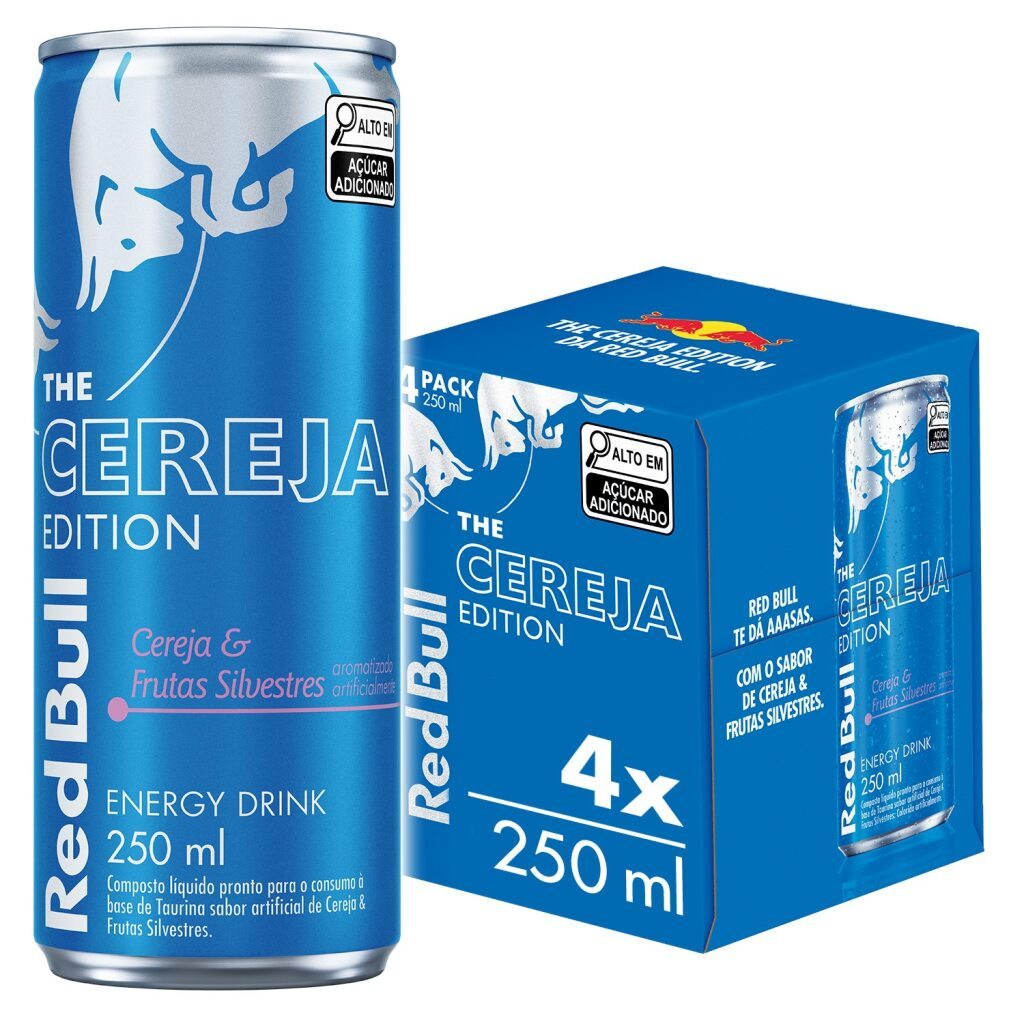 Pack de 4 latas Red Bull Energético, Cereja e Frutas Silvestres, 250ml em Oferta na Shopee