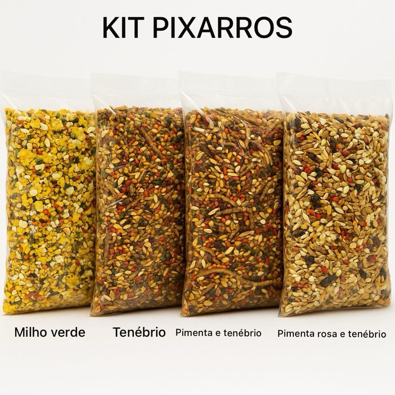 Kit 4 Misturas Diferentes p/ PIXARROS Trinca Ferro Alta Perfomance Sementes Selecionadas Ração P/ Aves (KIT 1)