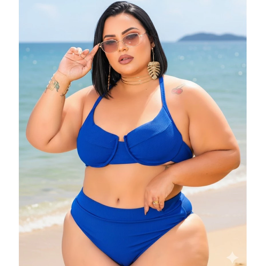 BIQUINI PLUS SIZE HOT PANTS  G1 G2 G3 - BIQUINE MEIA TAÇA COM BOJO E ARO DE SUSTENTAÇAO COM CALCINHA CINTURA  ALTA 2026 — imagem 1
