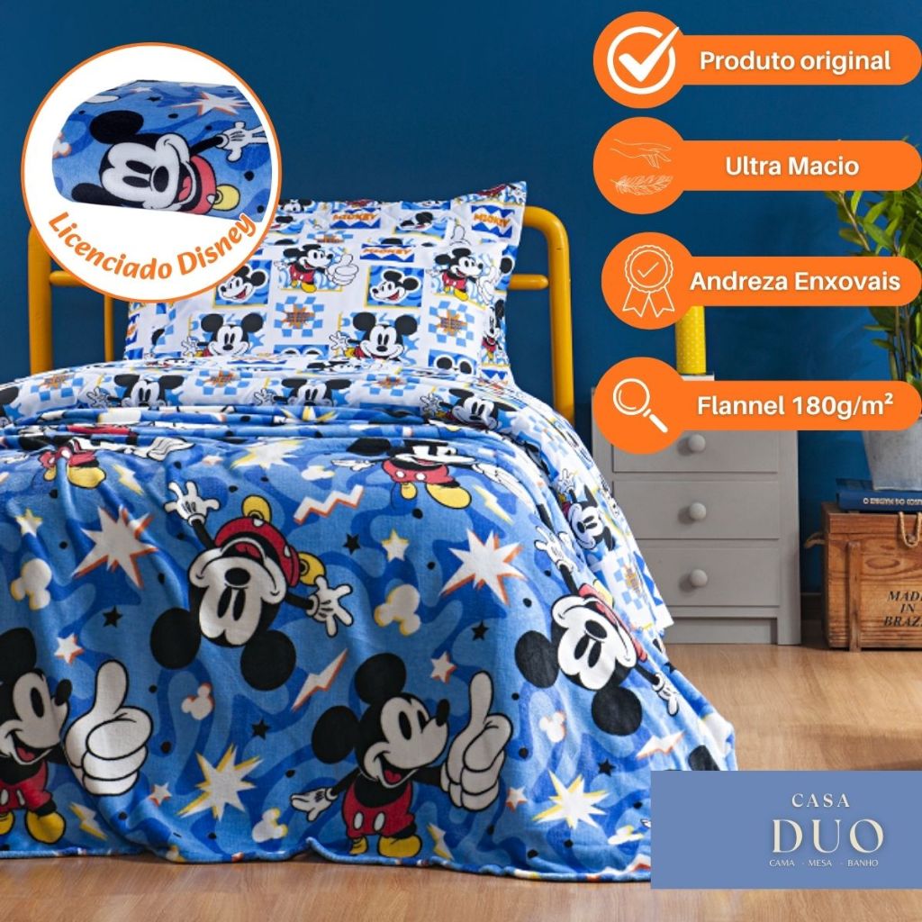 Manta Flannel Disney Marvel Solteiro Mickey, Minnie, Stitch, Vingadores, Spider-Man, Os Carros