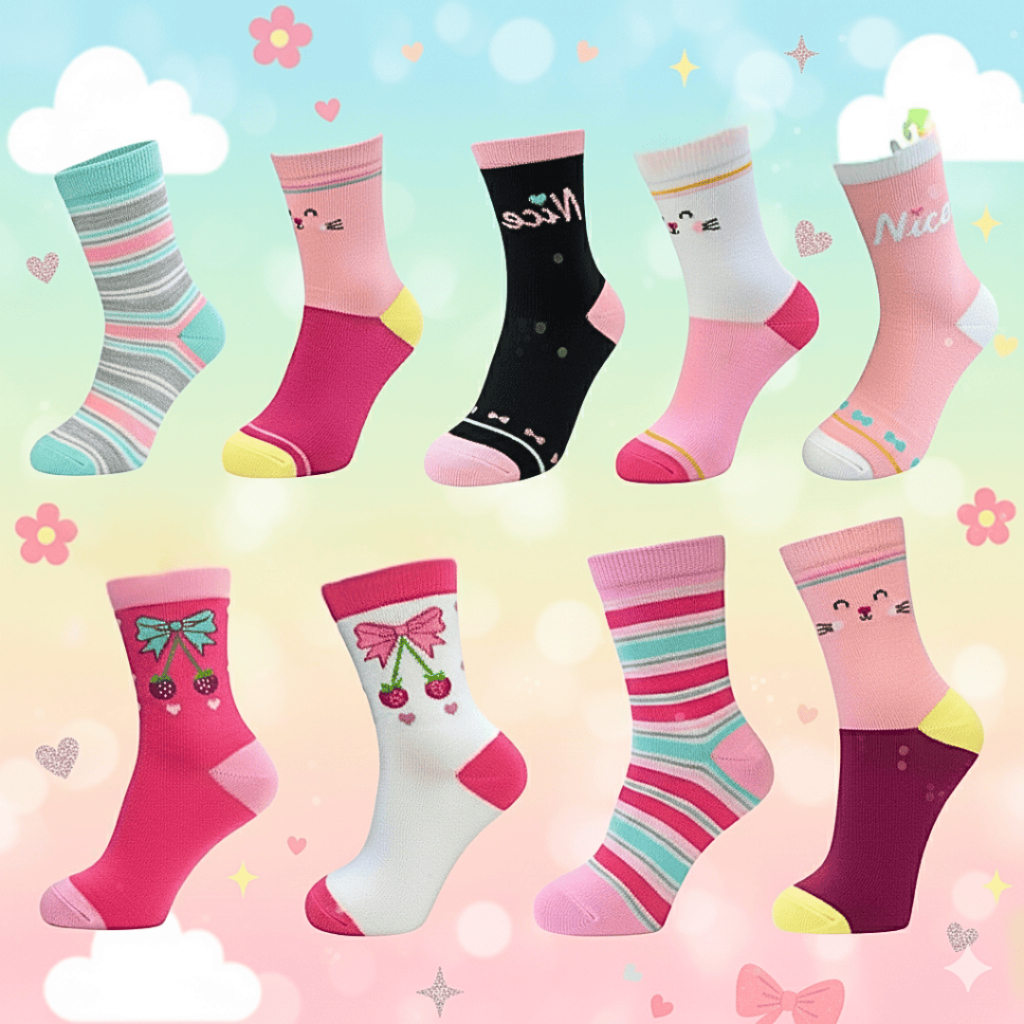 Kit 3/6/12 Pares Meia Infantil Cano Alto Confortável Poliéster Elastano Feminina Estampas Variadas em Oferta na Shopee