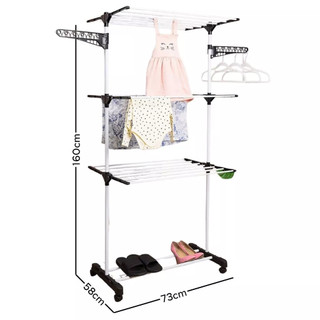 Varal de Chão Vertical Dobrável com Rodinhas 3 Andares - Roupas Cabides Sapatos Até 30kg
