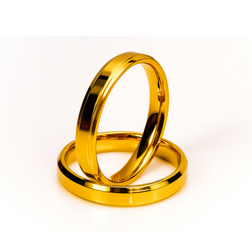Aliança de Casamento Dourada Fina Chanfrada 4mm Lisa Anatômica Compromisso Inoxidável Moeda Ouro 18k 24k Aço Inox