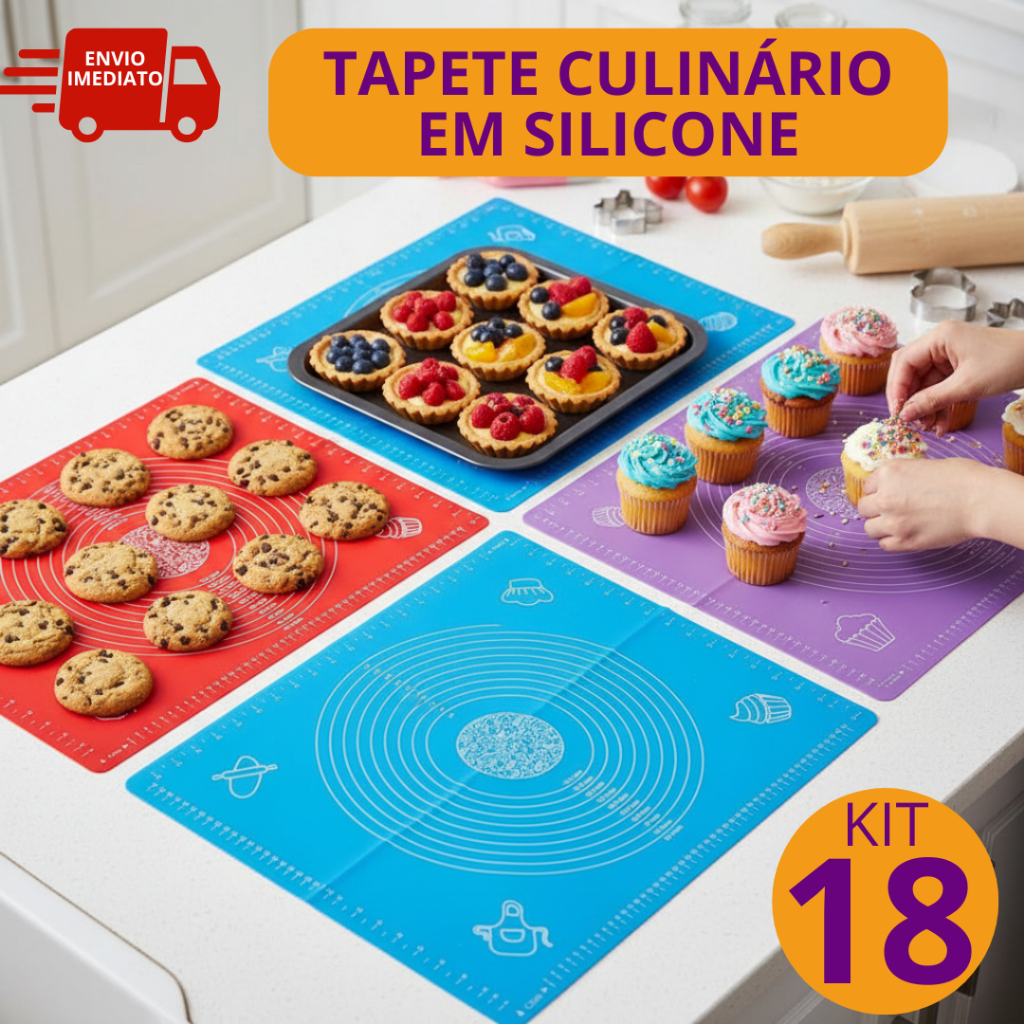 Kit 18 Tapetes de Silicone para Culinária com Régua Lateral 30x40cm Reutilizável Forno e Freezer