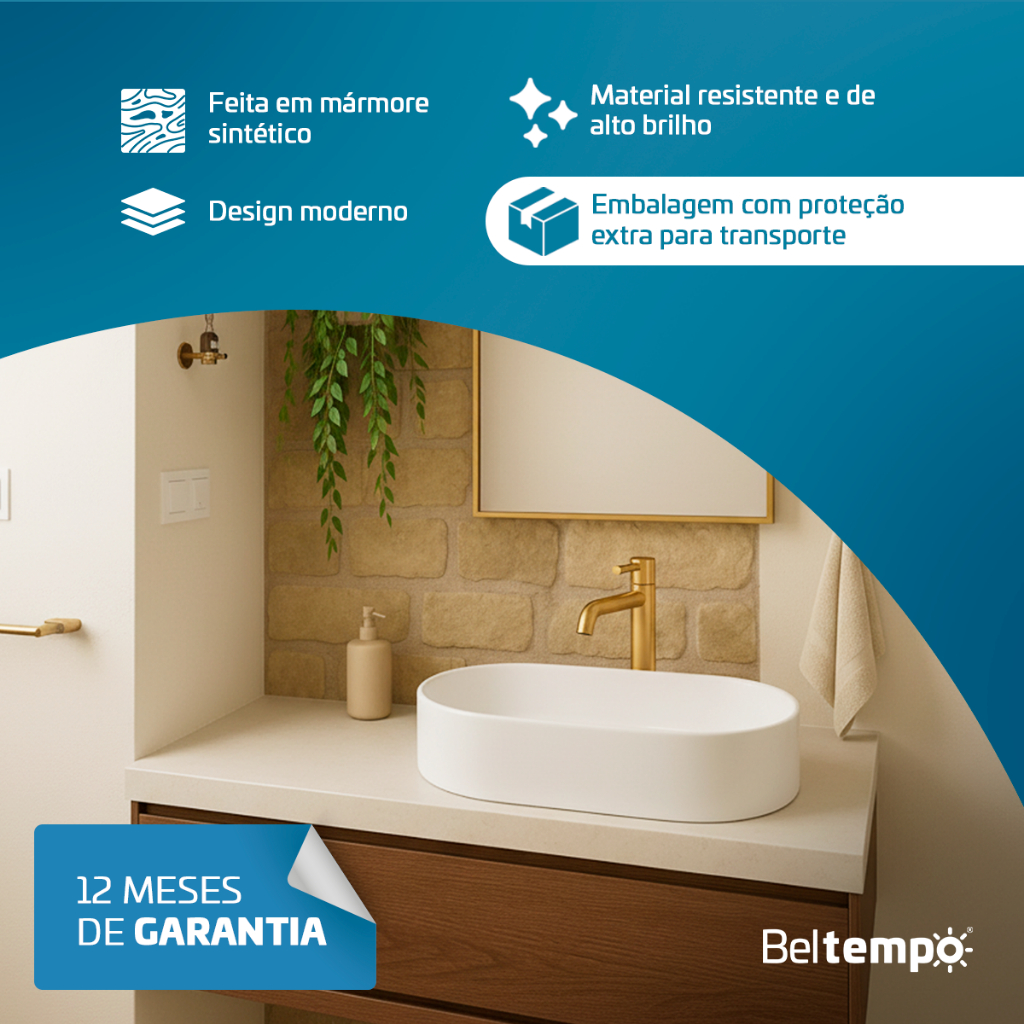 Detalhes do Cuba Branca Para Banheiro Lavabo Pia Apoio Sobrepor Oval 43x25 Íris - Beltempo