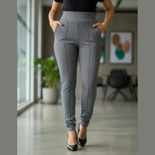 Calça Social Feminina Malha Crepe Trabalho Skinny Cintura Alta Bolso Funcional Confortável em Oferta na Shopee