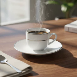 Xicara De Café Com Pires 90ml Porcelana Borda Prata Majesty Silver Luxo Mesa Posta