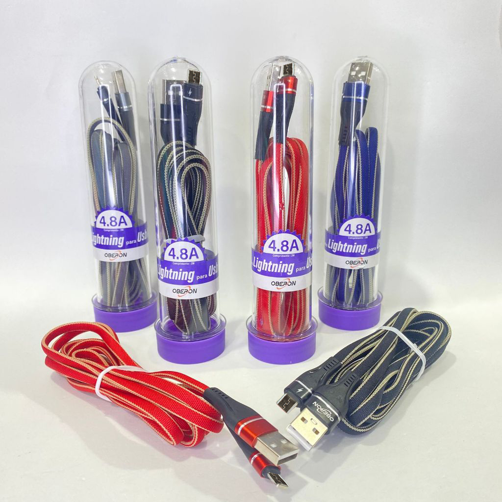 Cabo Carregador Celular Turbo 2 Metros Reforçado V8 x USB 4.8A 2 Metros Tubo com Adaptador V8-Tipo-C