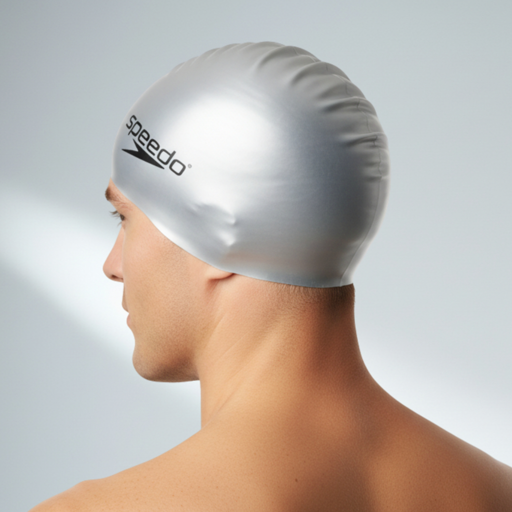Detalhes do Touca De Natação Em Silicone Flat Cap Adulto Speedo Cinza Prata